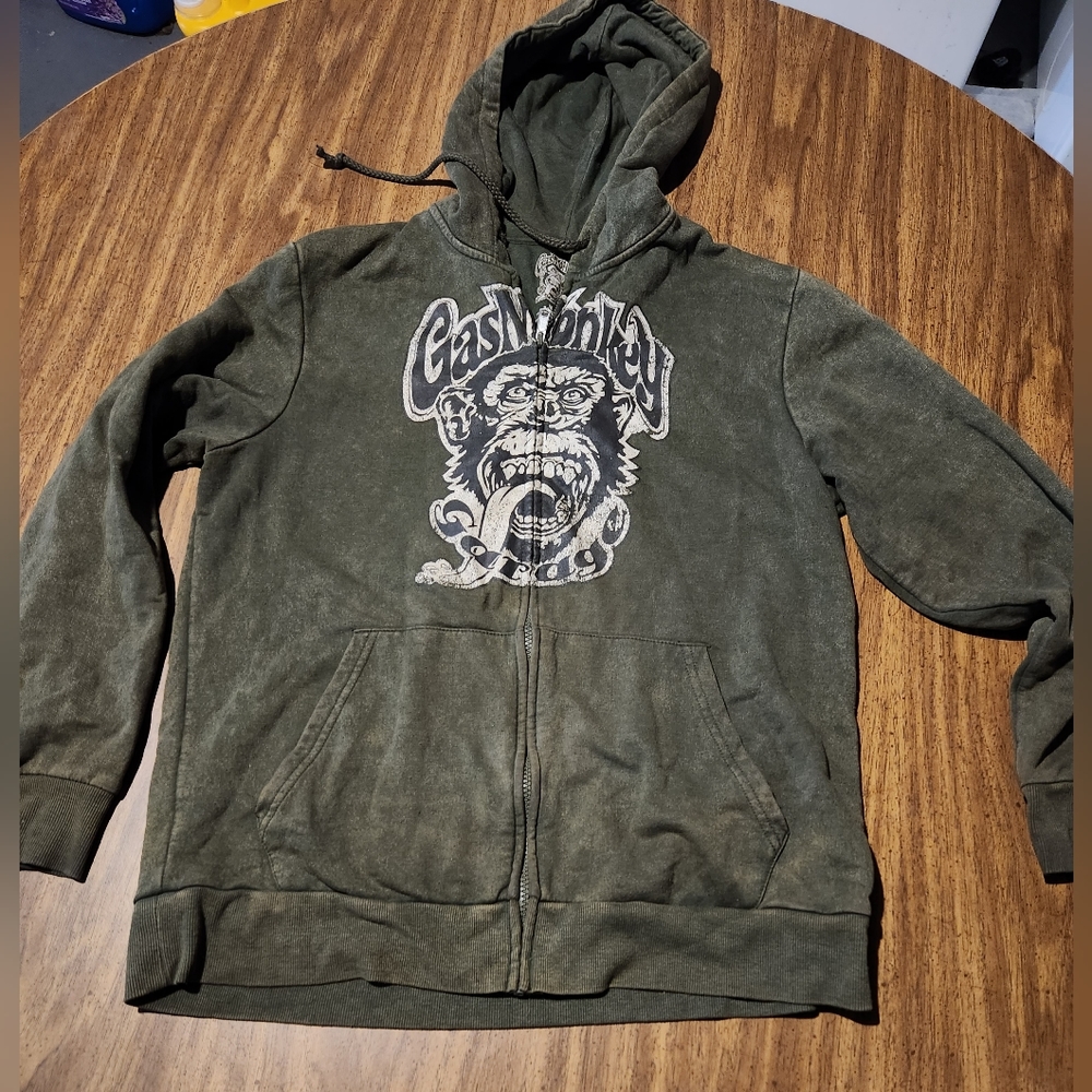Gas Monkey Garage Men's Zip Hoodie Green Medium Graphic